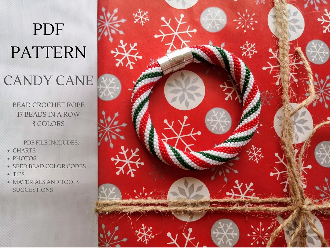 PDF Pattern for Christmas Ornament Seed Bead Bracelet. Candy Cane ...