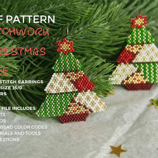 Christmas tree bead weaving pattern. Digital download brick stitch pattern