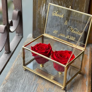 Rosa preservada en caja de cristal de lujo, caja de rosas de cristal, rosas eternas, flores preservadas, regalos para ella, regalos de boda, rosas eternas en caja de cristal