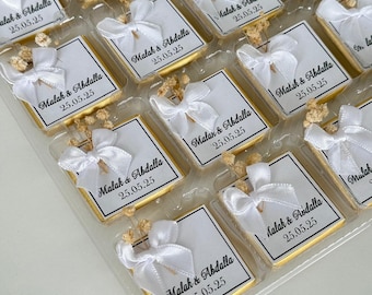 Personalized Wedding Chocolate Favors with Bow – Custom Name & Date – Elegant Party Gift for Engagement, Baptism, Birthday, Bridal Shower