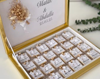 Personalized Wedding Favor Box, Customized Chocolate, Elegant Engagement Gift, Custom Name & Date, Bridal Shower Guest Souvenir, Gold Luxury