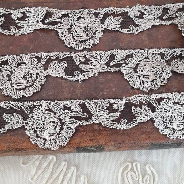 Antique 1920s black embroidered lace trim