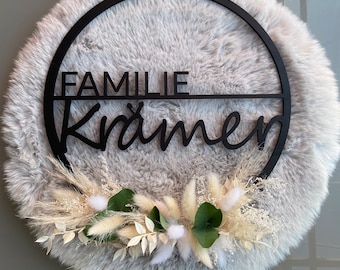 Door wreath personalized with dried flowers decorative ring family sign decoration door decoration door wreath family door sign family