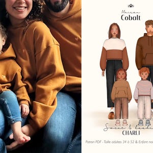 Sweatshirt & hoodie CHARLI - Adult and Child sewing pattern - PDF A4, USLetter and A0 - Size 34 to 52 and Birth to 14 years - with instructions and tutorial