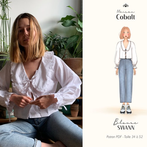 Schnittmuster Bluse SWANN - Elegante Bluse - A4 PDF Download - Größe 34 bis Größe 52 - mit Anleitung und Tutorial