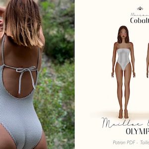Olympe swimsuit & bodysuit sewing pattern - backless - A4 PDF download - Size 34 to Size 42 - with instructions and tutorial