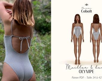 Olympe swimsuit & bodysuit sewing pattern - open back - A4 PDF download - Sizes 34 to 42 - with instructions and tutorial