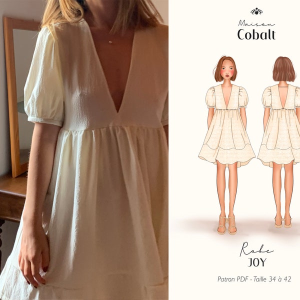 Cartamodello per abito e camicetta Joy - elegante con varianti - download PDF A4 - dalla taglia 34 alla taglia 52 - con istruzioni e tutorial