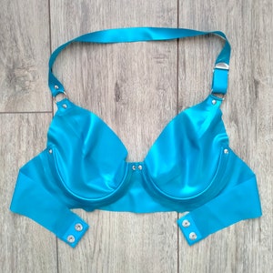 Latex Bra, Handmade Latex Lingerie, Rubber Bra in Blue, Fetish Swim Top, Custom Size, 0.40mm Latex