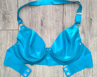 Latex Bra, Handmade Latex Lingerie, Rubber Bra in Blue, Fetish Swim Top, Custom Size, 0.40mm Latex