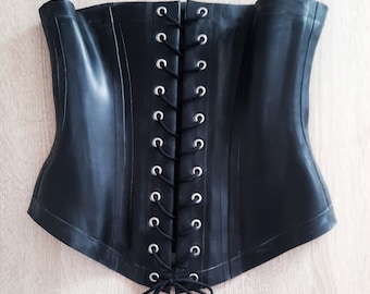 Black Latex Underbust Corset: Vegan Rubber Corsage