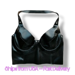 Latex Underwire Bra Top with Lace-Up Back, Handmade Latex Crop Top, Rubber Lingerie, Fetishwear, Clubwear, Fast USA Shipping