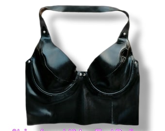 Latex Underwire Bra Top with Lace-Up Back, Handmade Latex Crop Top, Rubber Lingerie, Fetishwear, Clubwear, Fast USA Shipping