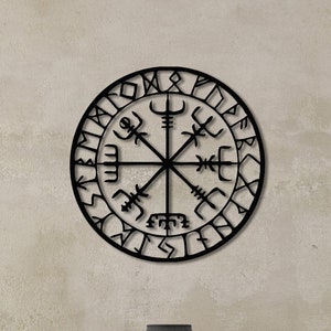 Viking Vegvisir Compass Metal Wall Art: Nordic Protection Symbol