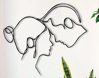 Couple Line Art, Metal Wall Decor, Romantic Anniversary Gift