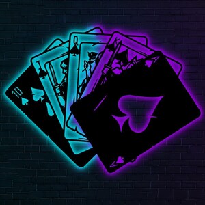 Royal Flush metalen ledwandkunst – perfect decor voor gamerooms en pokerliefhebbers