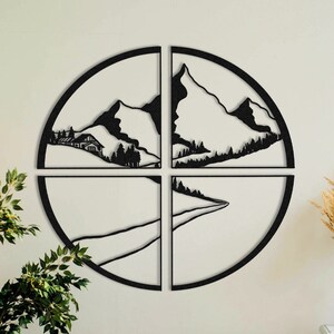 Minimalist Mountain Metal Wall Art: Chalet View, Nature Decor