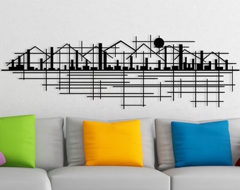 Geometric Metal Cityscape Wall Art: Modern Home Decor