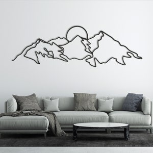 Minimalist Mountain Line Art: Metal Wall Decor