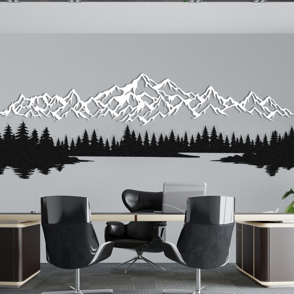 Berg und Wald Metall Wand Kunst extra große Bauernhaus Dekor, Landschaft Wandkunst, moderne Wandkunst, Weihnachtsgeschenk, Wohnzimmer Wandkunst