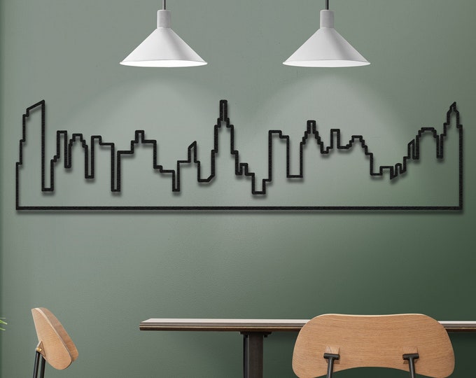Metal City Skyline Wall Art: Extra Large Landscape Mural