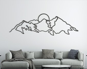 Minimalist Mountain Line Art: Metal Wall Decor