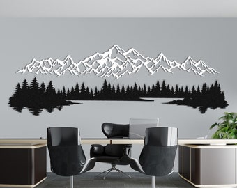 Arte de pared de metal de montaña y bosque Decoración de granja extra grande, Arte de pared de paisaje, Decoración de pared moderna, Regalo de Navidad, Arte de pared de sala de estar