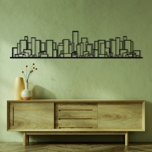 Art mural long et étroit rectangle géométrique paysage urbain en métal