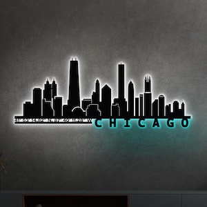 Enseigne LED City Light Chicago, enseigne LED unique Skyline, décoration murale maison, décoration de bureau, enseigne LED Chicago City, néon ville, enseigne de ville personnalisée