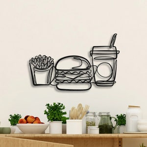 Decoración de cafetería y restaurante, regalos de cocina, arte de pared de metal con menú de hamburguesas/arte de comida rápida, diseño único