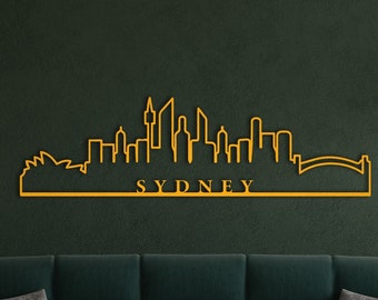 Sydney Skyline Metall Wandkunst, Minimalistische Stadt Silhouette Metall Wanddekor, Wandbehang, ästhetisches Design, Weihnachtsgeschenk, Geschenk für Ihn