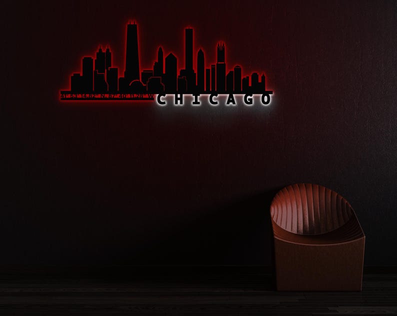 living room decor, trendy wall art, led wall art, chicago wall art, christmas gift, city coordinate, city map wall art, metal wall decor, led sign, chicago art, city wall art, home wall dec