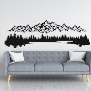 Nature inspired metal wall art featuring forest and mountain silhouette Wall Art
