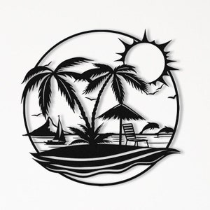 Palm Tree Metal Wall Art: Beach Holiday Landscape Decor