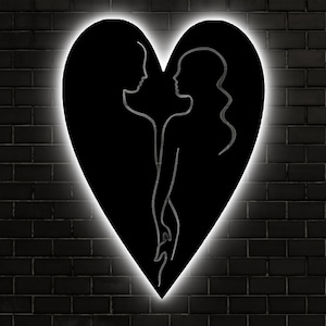 Couple Holding Hands Metal LED Wall Art: Newlywed Gift