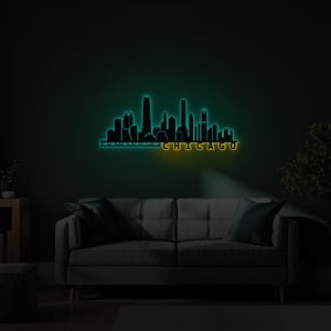 chicago art, city map wall art, led sign, christmas gift, chicago wall art, trendy wall art, home wall decor, city wall art, living room decor, metal wall decor, chicago poster, city coordi