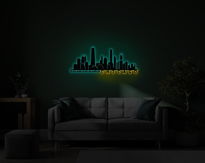 chicago art, city map wall art, led sign, christmas gift, chicago wall art, trendy wall art, home wall decor, city wall art, living room decor, metal wall decor, chicago poster, city coordi