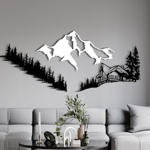 Mountain Forest Metal Wall Art: Swiss Chalet Farmhouse Decor