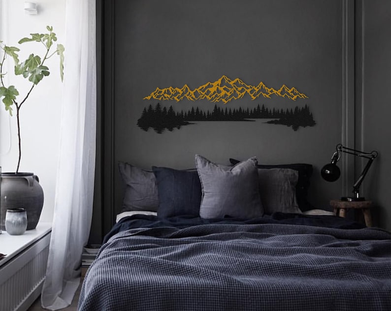 Extra large landscape metal wall decor for wide bedroom wall