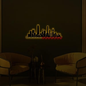 led wall art, chicago art, chicago poster, trendy wall art, city wall art, christmas gift, metal wall decor, city coordinate, chicago wall art, home wall decor, city map wall art, led sign,