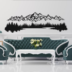 Modern minimalist interior with horizontal nature metal wall decor