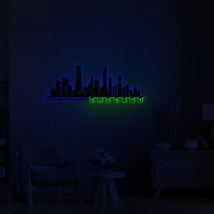 city map wall art, christmas gift, chicago art, trendy wall art, city wall art, metal wall decor, led sign, chicago poster, city coordinate, home wall decor, led wall art, living room decor