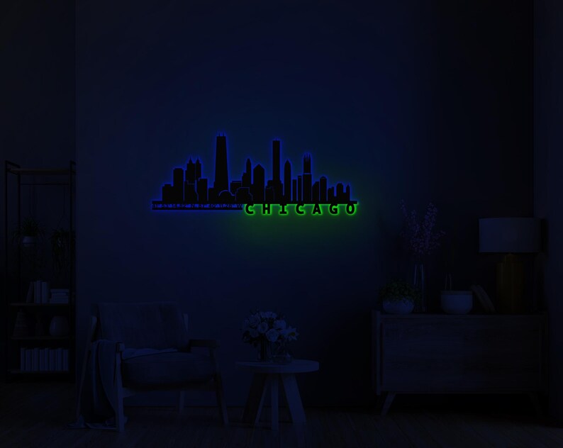 city map wall art, christmas gift, chicago art, trendy wall art, city wall art, metal wall decor, led sign, chicago poster, city coordinate, home wall decor, led wall art, living room decor