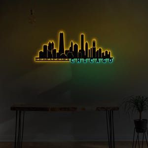 trendy wall art, christmas gift, living room decor, chicago art, chicago poster, led sign, city wall art, home wall decor, city coordinate, metal wall decor, city map wall art, chicago wall