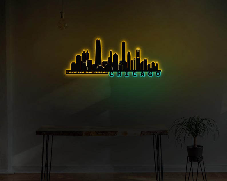 trendy wall art, christmas gift, living room decor, chicago art, chicago poster, led sign, city wall art, home wall decor, city coordinate, metal wall decor, city map wall art, chicago wall