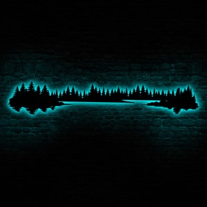 Decorazione da parete in metallo con motivo a foresta, decorazione da parete a LED extra large, decorazione da parete con paesaggio, decorazione da parete moderna, cartello artistico a LED per soggiorno
