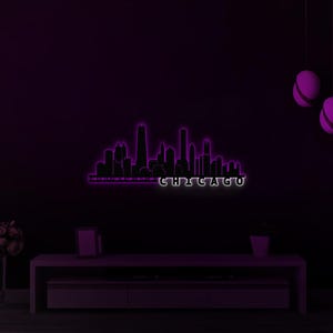 city wall art, chicago poster, christmas gift, trendy wall art, led sign, city map wall art, chicago wall art, city coordinate, metal wall decor, living room decor, led wall art, home wall