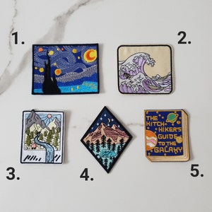 Cool Trendy Popular Patches DIFFERENT DESIGNS Embroidered Sew on / Iron on square cute art Patch Badge Applique Jeans Bags Clothes Transfer