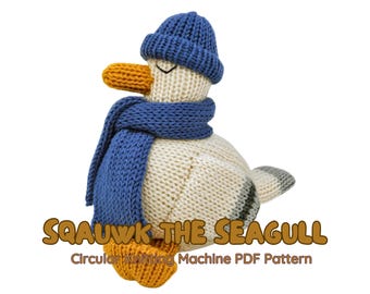 Squawk the Seagull- Circular Knitting Machine PDF Pattern Downloadable Bird Knitting Machine Pattern Stuffie Addi Sentro Prym 22 46 48 pin