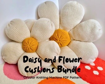 Daisy and Flower Cushions Bundle Pillow 46/ 48 Pin Addi Express Sentro Circular Knitting Machine PDF Pattern Turiorial